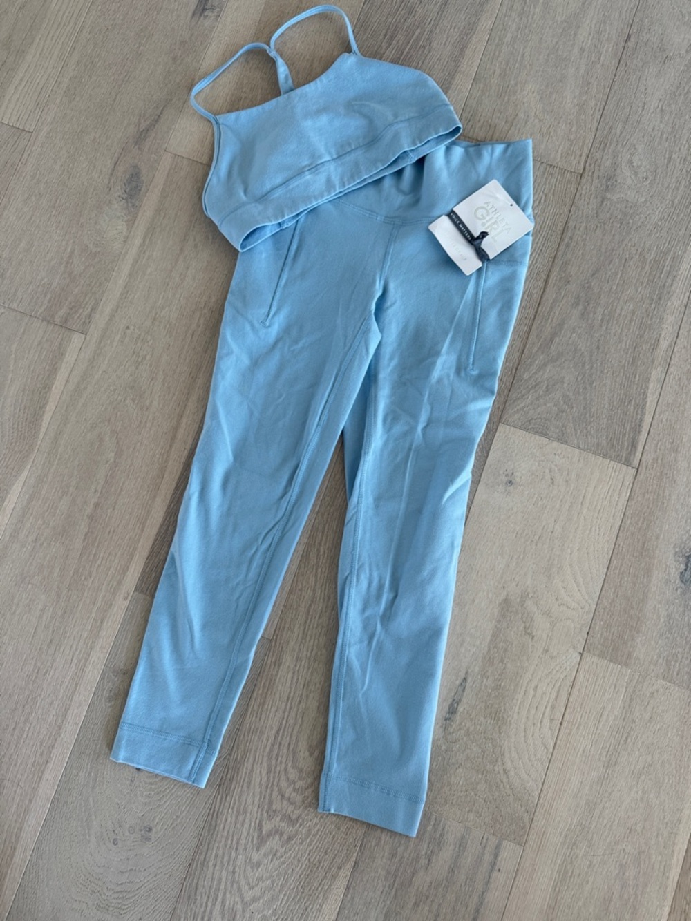 Athleta Light Blue High-Rise Leggings with Side Pockets